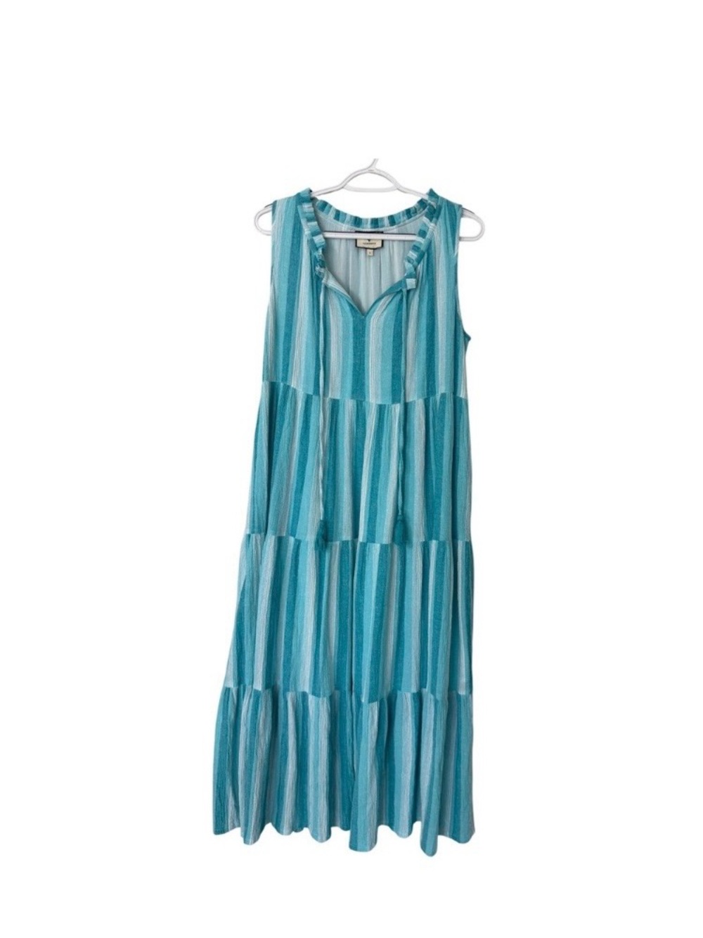 Tuckernuck Salty Paloma Teal Striped Tiered Maxi Dress